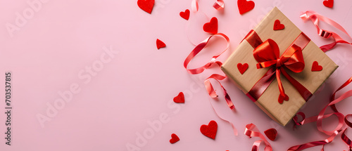 A vibrant carmine gift box adorned with hearts and ribbon, perfect for valentine's day and showcasing the artistry of craft and art paper in gift wrapping © Daniel