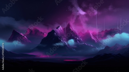 landscape with clouds and sun. Purple Digital Made landscape. Generative AI