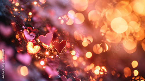 Glow of Romance Enchanting Heart Lights Amidst Festive Bokeh © Vodkaz