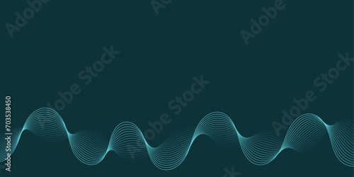 Abstract background with waves for banner. Medium banner size. Vector background with lines. Element for design isolated on peacock blue. Blue color. Ocean, night. Brochure, booklet