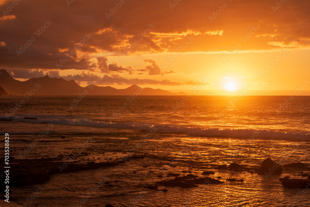 Sunset view of Fuerteventura coast in La Pared