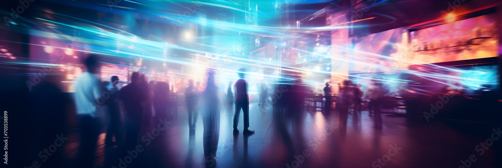 Blurred people walking in the busy nightclub, motion blur time-lapse clubbers Blurred people walking in the busy nightclub, motion blur time-lapse clubbers