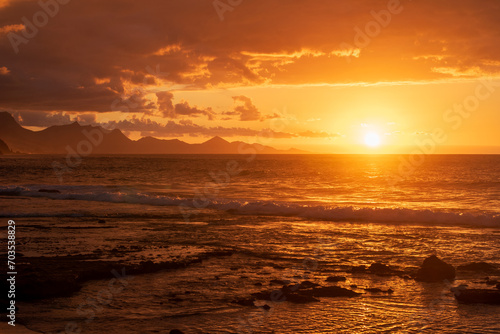 Sunset view of Fuerteventura coast in La Pared