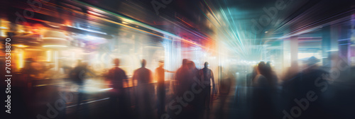 Blurred people walking in the busy nightclub, motion blur time-lapse clubbers