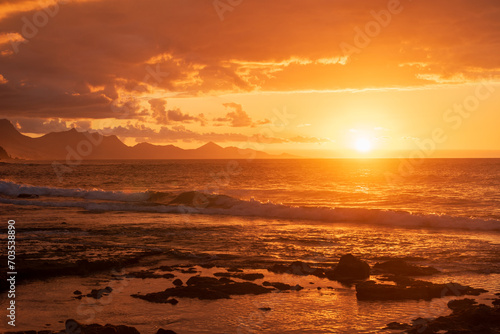 Sunset view of Fuerteventura coast in La Pared