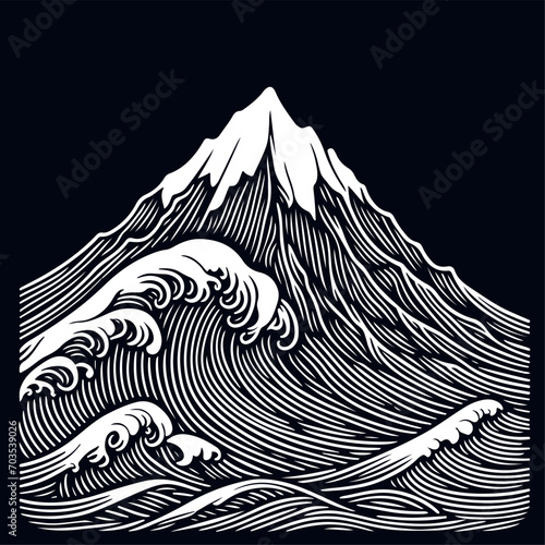 Mountain Wave Line Art Print. Unique Abstract Vector Designs Presenting Aesthetic Backdrops, Emphasizing the Beauty of Majestic Mountain Vistas.