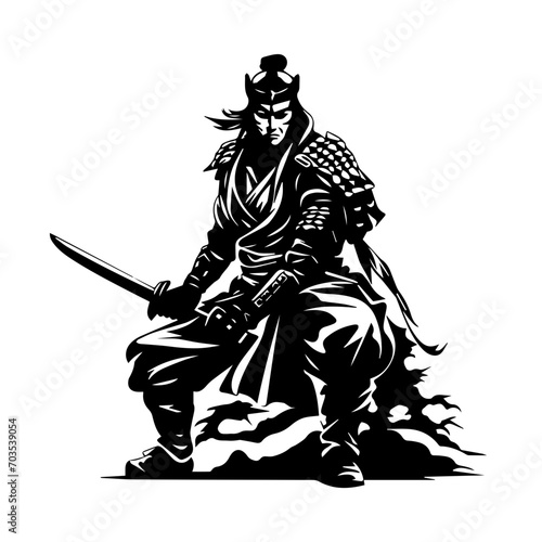 Samurai Warrior in Armor Vector Illustration