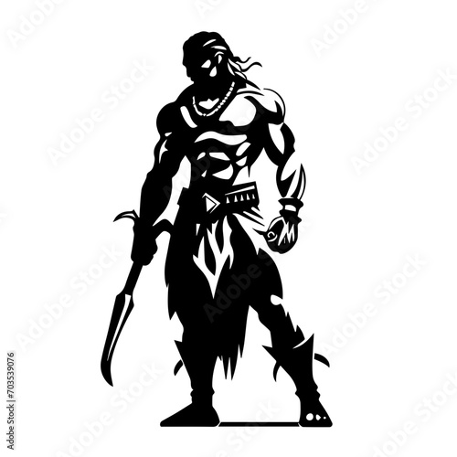 Fierce Warrior in Battle Pose Vector Illustration