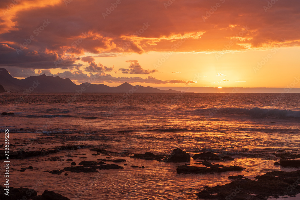 Sunset view of Fuerteventura coast in La Pared