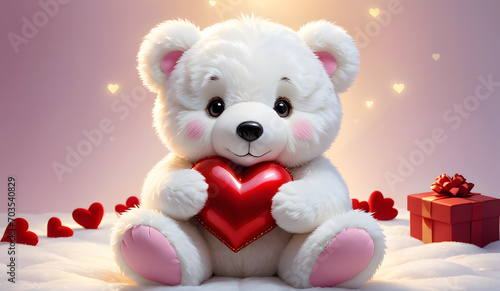 Cute teddy bear holding red heart, valentine's day background , bear wallpaper, love theme, valentines wallpaper