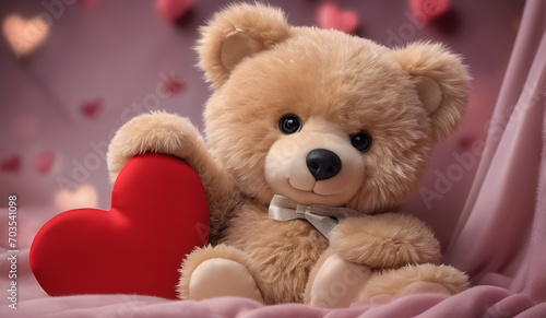 Cute teddy bear holding red heart, valentine's day background , bear wallpaper, love theme, valentines wallpaper © P.W-PHOTO-FILMS