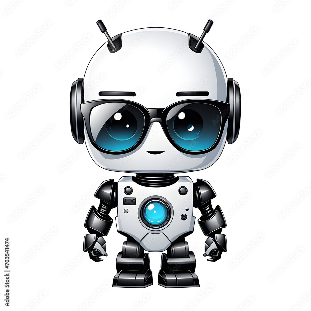 Cute Glasses Robot Illustration with Transparent Background for Sticker Cute Glasses Robot Illustration with Transparent Background for Sticker