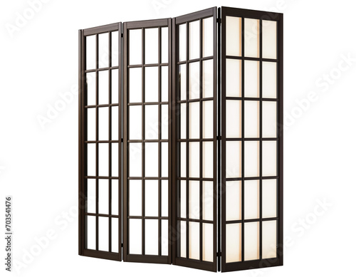 Wooden folding screen room divider. Modern foldable mobile partition. Wood screen of white transparent background  png