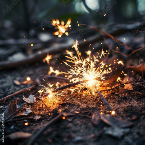 sparkles on the ground with sticks and sticks in the dirt