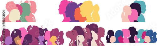 Silhouettes of women of different nationalities standing side by side. women’s Day. photo