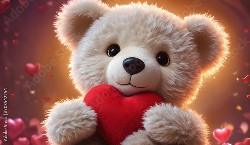 Cute teddy bear holding red heart, valentine's day background © P.W-PHOTO-FILMS