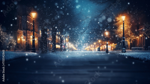 Christmas glow: beautifully blurred street in festive nighttime
