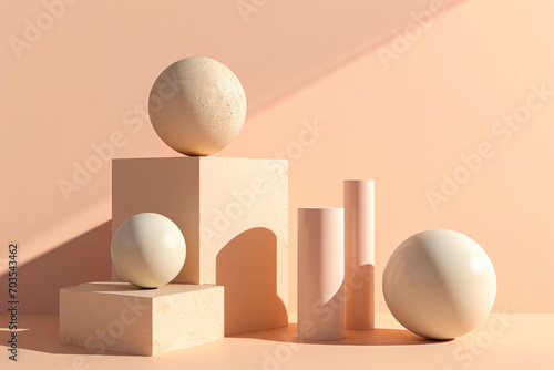 abstract geometric figures shapes sphere, cylinder and cube background	 photo
