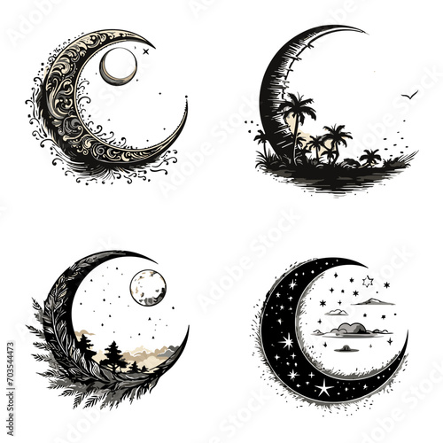 Moon svg, moon png, summer clipart, clipart, moon illustration, palm, tree, beach, tropical, vector, summer, illustration, island, silhouette, sea, sun, nature, travel, ocean, sunset, design, sky, lan