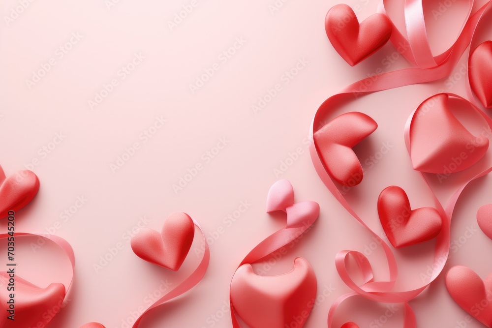 Valentine's day background with hearts and ribbon. 3d render, dreamy minimal valentines day gift hearts ribbon wallpaper, AI Generated Valentine's day background with hearts and ribbon. 3d render, dreamy minimal valentines day gift hearts ribbon wallpaper, AI Generated