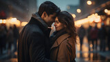 Happy Couple Enjoying a Romantic Winter Night in the City