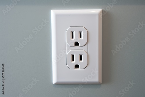Electrical outlet on the wall. Close-up. Selective focus, Electrical plug in outlet socket at home, AI Generated photo