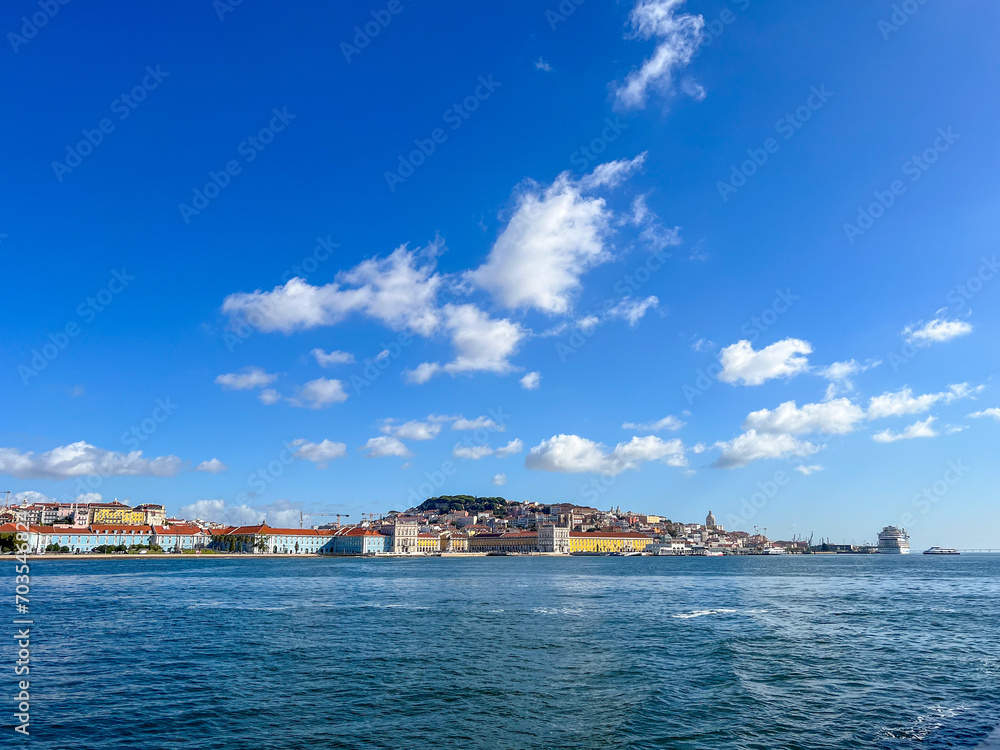 Downtown Lisbon riverfront seen from the Tagus River
