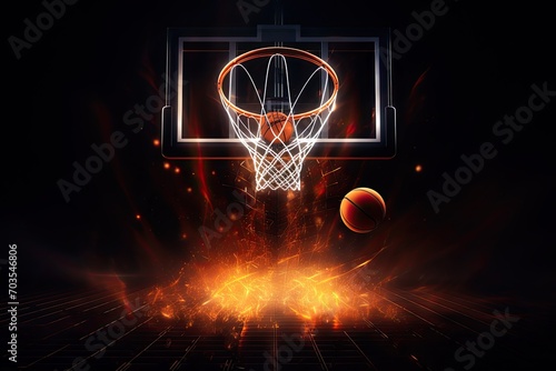 basketball ball and basket in fire, 3d illustration of sport background, AI Generated © Iftikhar alam