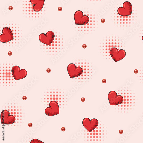 Valentines day pattern with scattered red hearts