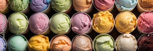 Colorful Variety of Ice Cream Scoops Banner Background photo