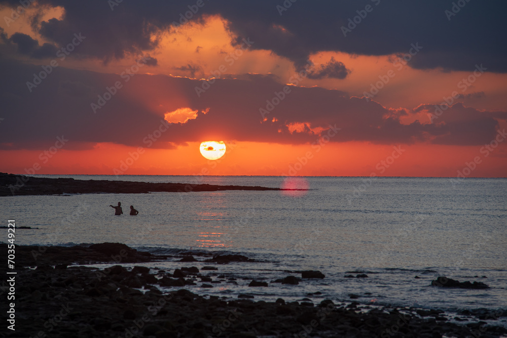 View of sunrise in Costa Calma beach on Fuerteventura