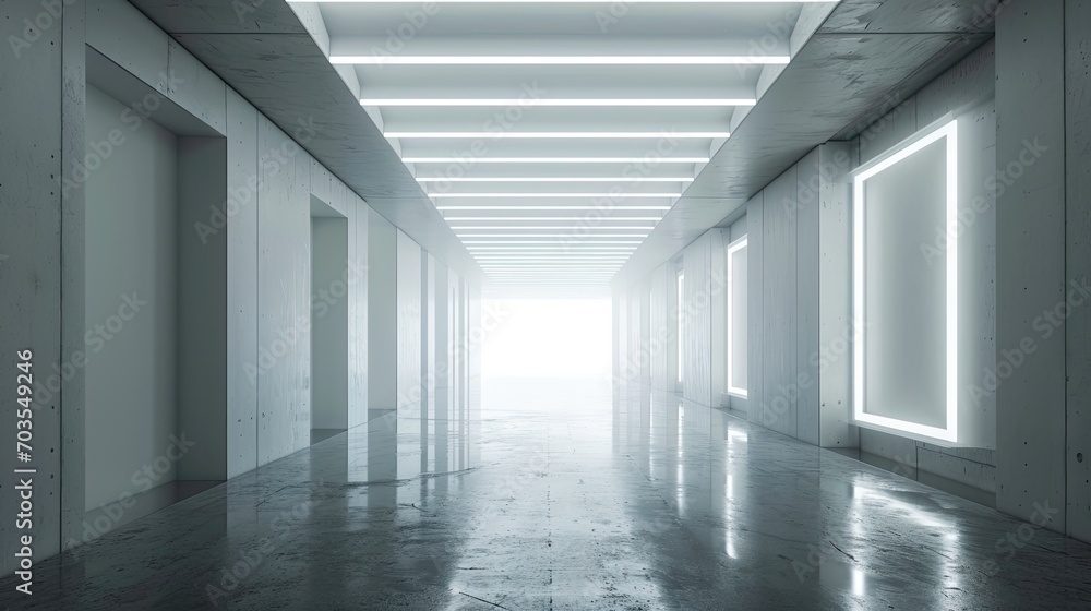 Futuristic corridor with light at the end Futuristic corridor with light at the end