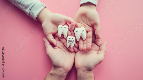 Foto Minimalist smiling teeth form a family, modern dentistry