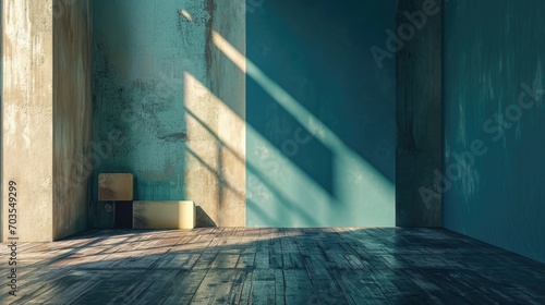 Empty room with wooden floor and blue wall