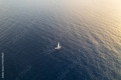 Aerial view of sailboat on Atlantic ocean