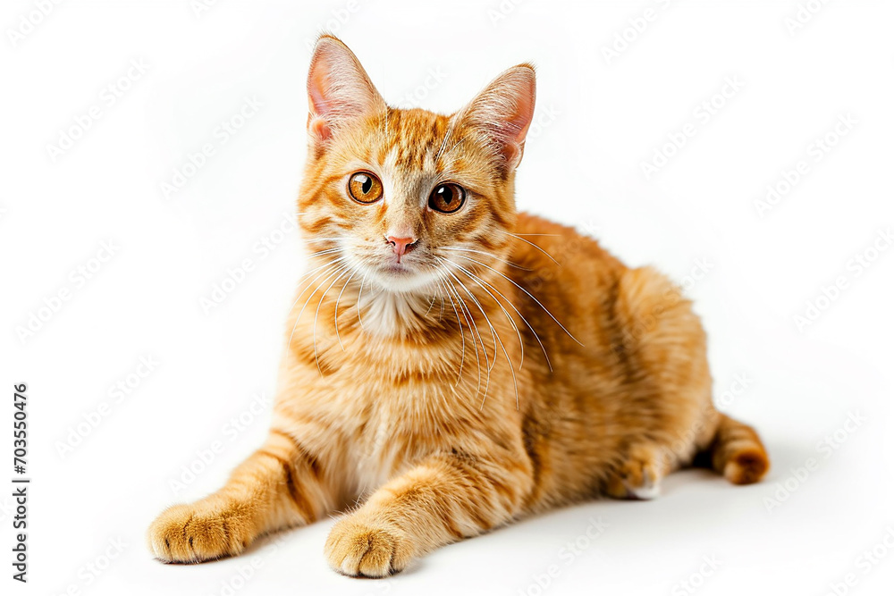 Adorable Ginger Cat Sitting with Raised Paw - Isolated on White Background - Generative AI Tools Created