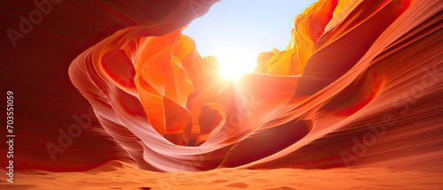 beautiful landscape view of artistic lower Antelope Canyon Arizona with golden sunlight created with Generative AI Technology