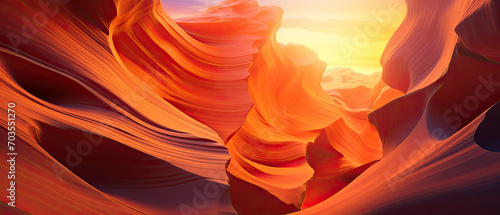 beautiful landscape view of artistic lower orange Antelope Canyon Arizona with golden sunlight created with Generative AI Technology