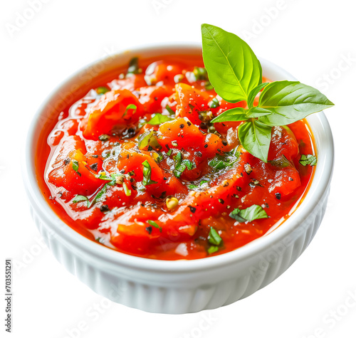 red tomato sauce with basil isolated on a transparent background