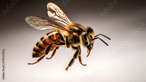 isolated bee, empty space on transparent background, white