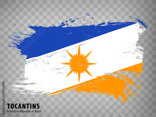 Flag of State Tocantins from brush strokes. Federal Republic of Brazil. Waving flag Tocantins on transparent background for your web site design, app, UI. Brazil. EPS10.