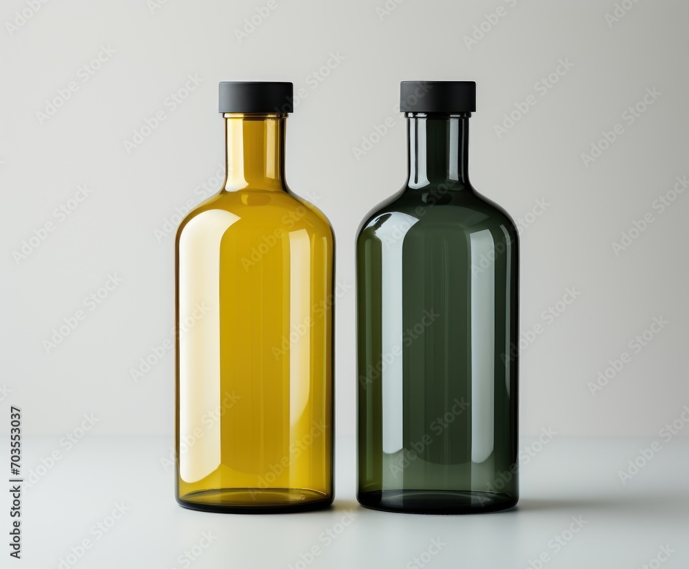Glass Bottle Mock-Up - Two Bottles. 3D Illustration Glass Bottle Mock-Up - Two Bottles. 3D Illustration