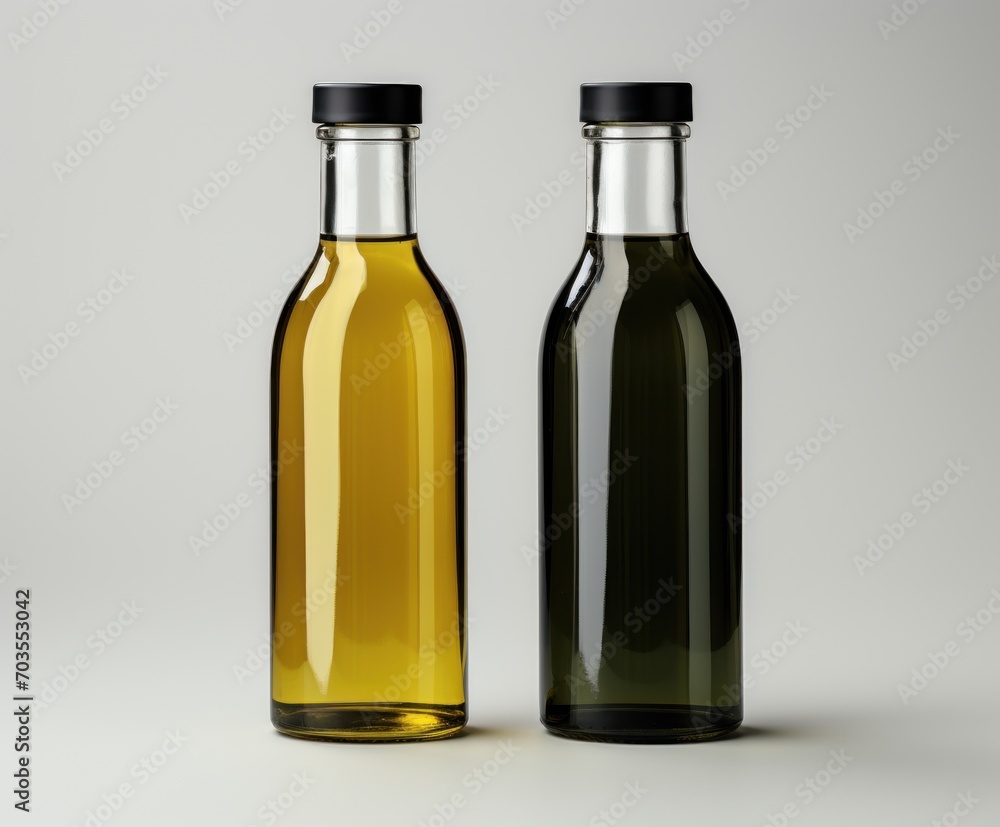 Olive Oil Bottle Mock-Up - Two Bottles. 3D Illustration Olive Oil Bottle Mock-Up - Two Bottles. 3D Illustration
