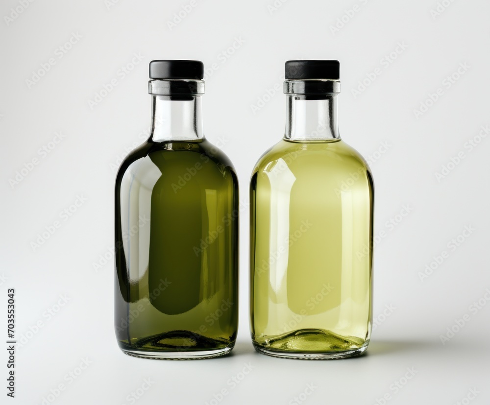 Olive Oil Bottle Mock-Up - Two Bottles. 3D Illustration Olive Oil Bottle Mock-Up - Two Bottles. 3D Illustration