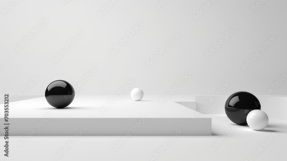 Floating spheres 3d rendering empty space for product show - obrazy, fototapety, plakaty 