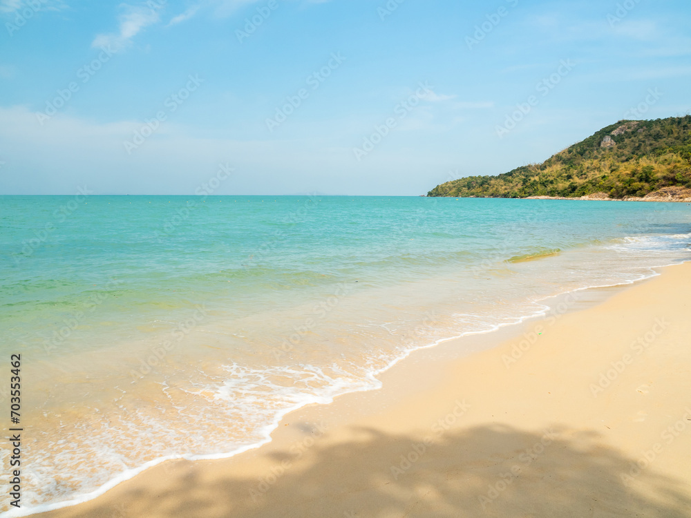 Beautiful Landscape summer panorama look front view nobody  tropical sea beach white sand clean and blue sky background calm Nature ocean wave water travel day time at Sai Kaew Beach Thailand Chonburi
