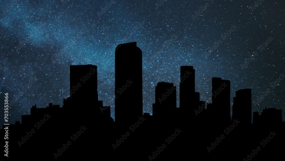 Denver Downtown Skyline, Time Lapse by Night with Stars and Milky Way in Background, Colorado, USA Denver Downtown Skyline, Time Lapse by Night with Stars and Milky Way in Background, Colorado, USA