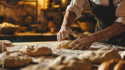 baker kneading dough in a bakery generative ai © ThisDesign