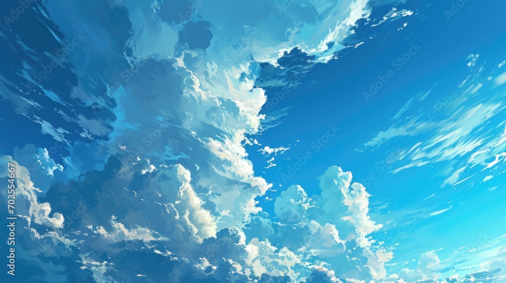 blue sky with clouds, manga, anime, comic style generative ai - obrazy, fototapety, plakaty 