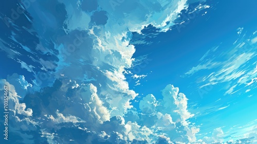 blue sky with clouds, manga, anime, comic style generative ai © ThisDesign